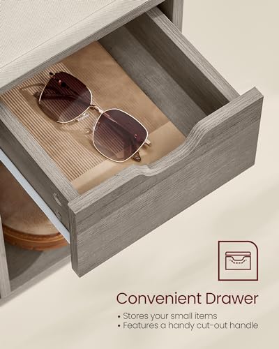 VASAGLE CUSTOS Collection - Shoe Bench, Storage Bench with Padded Seat, Entryway Bench with 15 Compartments, for Bedroom, 11.8 x 40.9 x 18.9 Inches, Heather Greige and Cappuccino Beige ULHS024K02