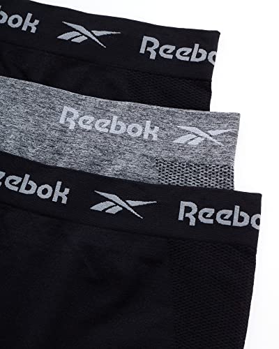 Reebok Women's Boy Shorts Underwear - 3 Pack Seamless Long Leg Boyshorts Panties for Women (S-3X, available in Plus Size), Size Small, Black/Charcoal Melange/Black
