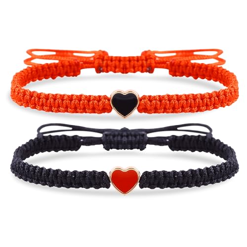 UFEEL 2pc Hearts Bracelet Red and Black String Bracelet Adjustable Matching Bracelet for Friends&Family Handmade Red Good Luck Protection Bracelet Gift for Couples Women's Stretch Bracelet
