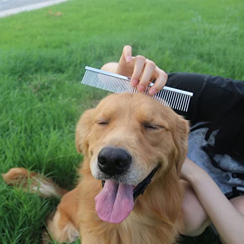 ROPO Dog Comb Tool for Removing Matted Fur - Pet Dematting Comb with Rounded Teeth and Non-Slip Grip Handle - Prevents Knots and Mats for Long and Short Haired Pets (Square handle, Black)
