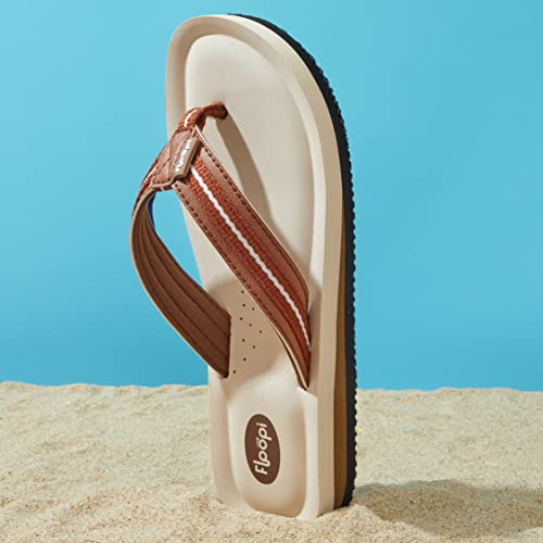 Floopi Flip Flops for Women Casual Thong Womens Sandals Comfort Heel Cushion, Ladies Beach Sandals with Indoor & Outdoor Anti Skid Soles (6, Tan/Brown-520)