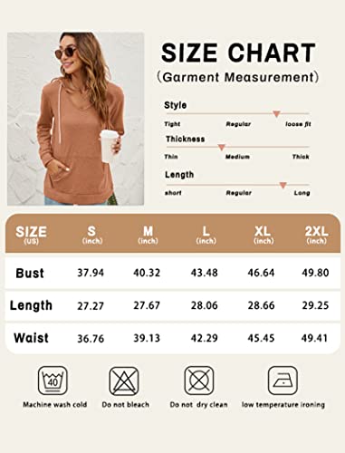 Womens Fall Hoodies Long Sleeve V Neck Pullover Tops Soft Brown S