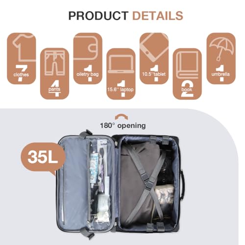 Lekebobor Rolling Laptop Bag Rolling Laptop Briefcase on Wheels for Women/Men Fits Up to 15.6Inch Rolling computer Bags Water Resistant for Work Travel and Business, Black