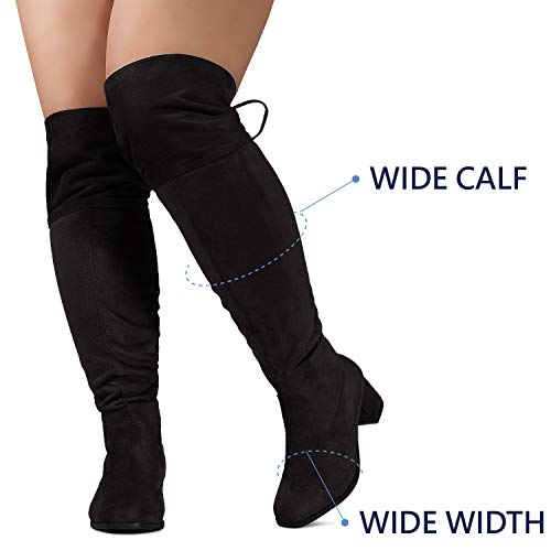 RF ROOM OF FASHION Women's Wide Calf Wide Width Chunky Heel Over The Knee Boots - Plus Size Friendly BLACK Size.5.5