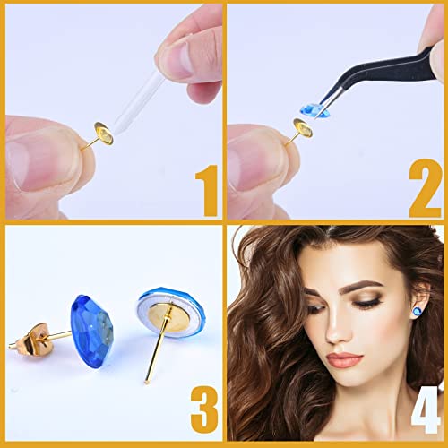 VERACT Earring Posts and Backs, 2000Pcs Golden Hypoallergenic Earring Studs for Jewelry Making Kit and Butterfly Earring Backs and Rubber Earring Backs with Box (4mm, 5mm, 6mm, 8mm, 10mm)