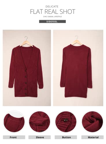Sidefeel Womens Sweaters 2024 Trendy Long Sleeve Cable Knit Button Up Fall Long Cardigans Small Green