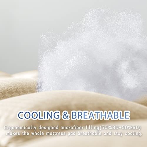 MATBEBY Bedding Quilted Fitted Twin Mattress Pad Cooling Breathable Fluffy Soft Mattress Pad Stretches up to 21 Inch Deep, Twin Size, Beige, Mattress Topper Mattress Protector