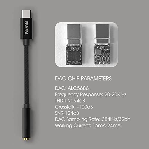 FAAEAL Type-C to 3.5mm DAC Cable Decoding Headphone Converter Gold-Plated Female Seat Earphone Amplifier Braided/Silver-Plated Wire Audio Adapter for Win10 Android Tablet PC Earphones (Black)
