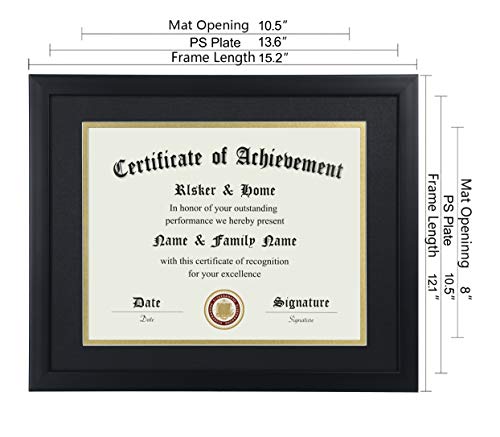 ELSKER&HOME 8.5x11 Certificate Frame - Classic Black Color Frame - Displays Diploma 8.5x11 Inch with Mat - 11x14 Inch Without Mat - For Document/Photo(2 Pack, Matte Black with Gold Rim)