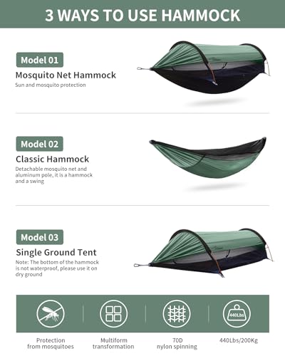 Travel Bird Camping Hammock Tent with Mosquito Net and Sunshade, Extra Large for 2 Person, Lightweight Hanging Hammocks Tree Straps Swing, Bivvy Ground Tent for Outside, Hiking, and Travel