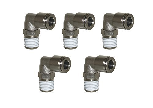 PneumaticPlus PN15 Series Push to Connect Tube Fitting, Male Elbow (1/2" Tube X 1/2" NPT) - Pack of 5
