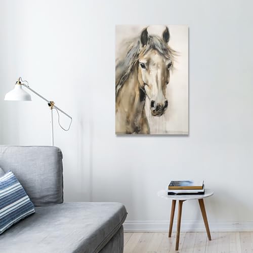 QIXIANG Horse Canvas Wall Art Abstract White Horse Painting Prints Animal Picture for Living Room Bedroom Home Decor Framed (12.00" x 18.00", Abstract)