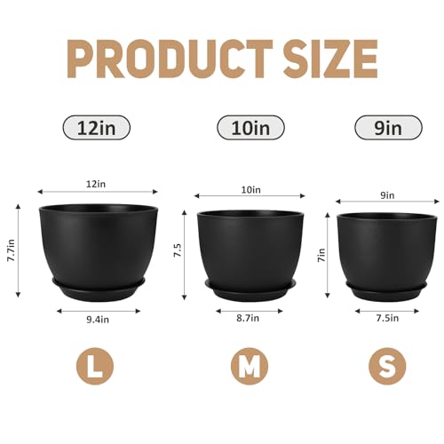 YNNICO Plant Pots 12 10 9 Inch Set of 3, Flower Pots with Multi Mesh Drainage Holes, Large Planters for Indoor Outdoor Garden Plants and Flowers
