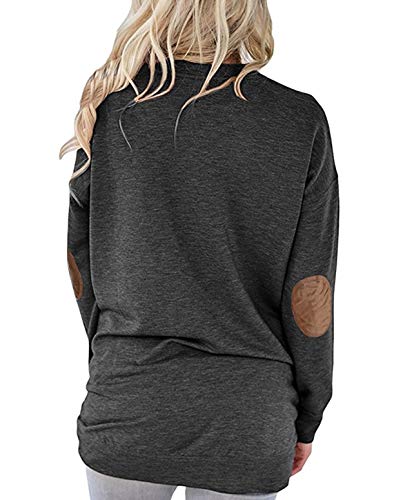 ZILIN Women's Faux Suede Elbow Patch T-Shirt Long Sleeve Letter Print Tunic Shirts Tops (Blue, M)