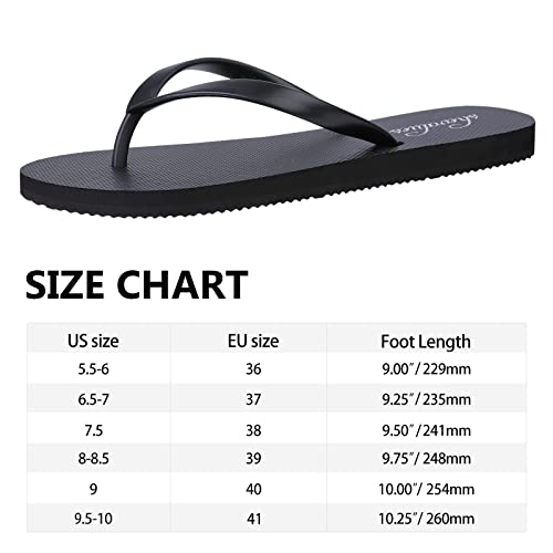 shevalues Slim Flip Flops for Women Beach Rubber Shower Shoes Basic Thong Sandals, Black,37, (Size 6.5-7)
