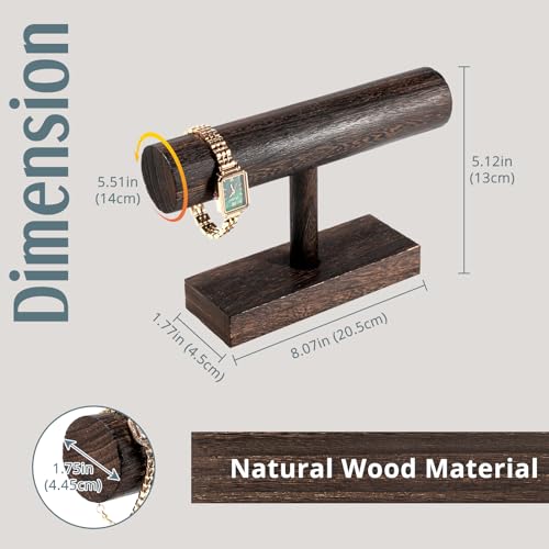 ProCase Bracelet Holder Display Stand Bracelet Organizer, Wooden Bracelet Display Rack for Selling, Wood T-bar Bangle Storage Watch Tower for Business Vendors- 1 Tier, Brown