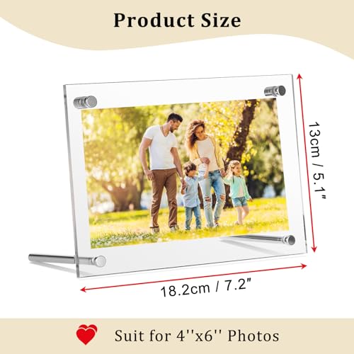 OGANAZI 4x6 Acrylic Picture Frame Clear Picture Frame Freestanding Double Sided Frame Desktop Floating Display, Frameless Transparent Desk Picture Frame