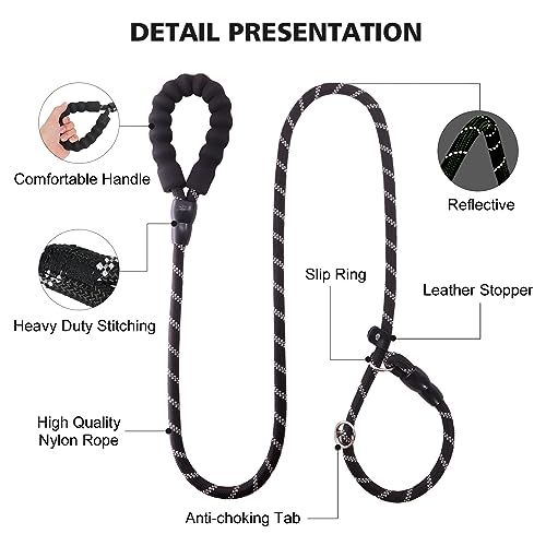 Surepet Slip Lead Dog Leash - 4/5/6 Foot Heavy Duty & Reflective Rope Leashes with Comfortable Handle - No Pull Training Leash for Puppy Small Medium and Large Breed Dogs - (1/2''-6FT, Blue)