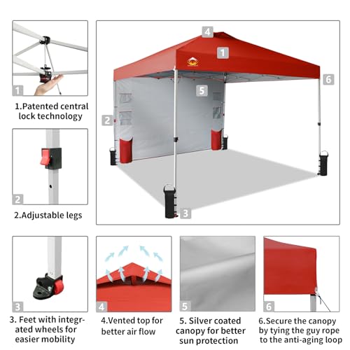 CROWN SHADES Canopy Tent 10x10 Pop Up Canopy Outdoor Shade with Pockets Sidewall, Easy Up Sun Shelter with One Person Set Up Center Lock, Portable Instant Camping Beach Canopy Tents, Purple