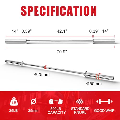 Olympic Barbell Curl Bar EZ Bar Strength Training Bar Threaded Chrome Barbell Bar for Weightlifting, Hip Thrusts, Squats and Lunges