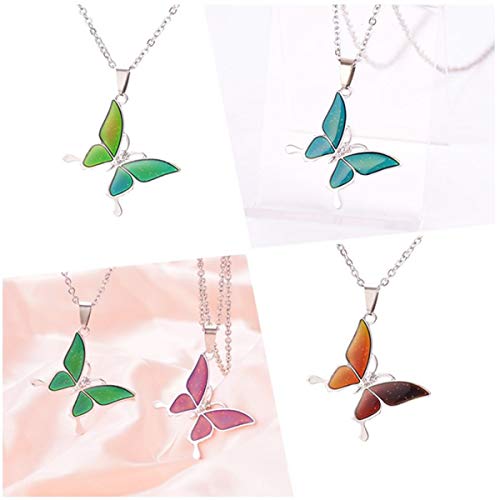 swqfzki Color Changing Butterfly Mood Necklace Emotion Feeling Pendant Necklace Adjustable Size Mood Ring 2pcs