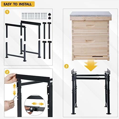 Neorexon Adjustable Metal Hive Stand, Sturdy Beehive Stand Adjustable Height 15” - 19” & Adjustable Width 14.5” - 24.5”, Easy to Assemble Bee Stand for Beekeeping