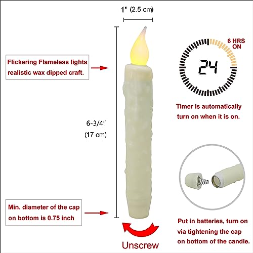 CVHOMEDECO. Real Wax Hand Dipped Battery Operated LED Timer Taper Candles Country Primitive Flameless Lights Décor, 6-3/4 Inch, Brown, 3 PCS in a Package