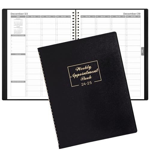 2024-2025 Weekly Appointment Book - Daily Hourly Planner from July 2024 - June 2025, 8.4" x 10.6", 15-Minute Interval, Flexible Leather Cover - Black