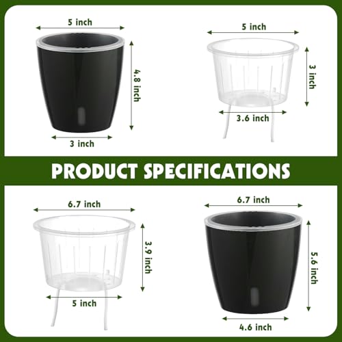 KvyusFlourish Self Watering Pots for Indoor Plants, 6-Pack 6.7'' Self Watering Planter with Drainage Holes, Small African Violet Pots with Water Indicator, Clear Wick Orchid Pot, White