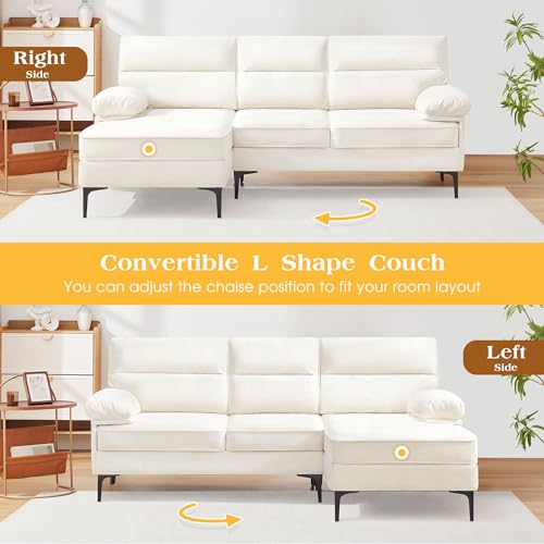 Hanherry 85”Sectional Couch for Living Room, Convertible L Shape Couch 3 Seat Comfy Sofa, Modern Chenille Fabric Couches with Reversible Wide Chaise & Fluffy Armrests for Apartment, Small Space
