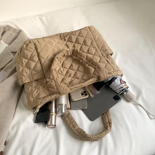 TWOYOMN Heart Quilted Tote Hand Bag Shoulder BagG for Women Large Capacity Bag Lightweight Puffy Cross Bag Padding Shoulder Bag Purple