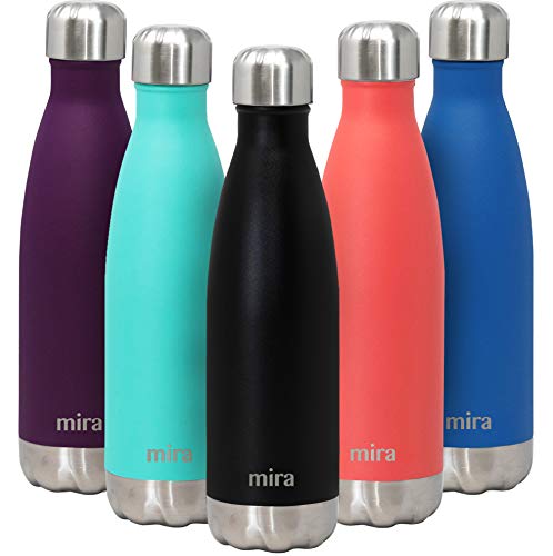 MIRA 2 Pack 17 oz Insulated Water Bottle - Stainless Steel Cola Shape Thermos - Double Wall Hot & Cold Flask (24Hr Cold/12Hr Hot) - Matte Blue