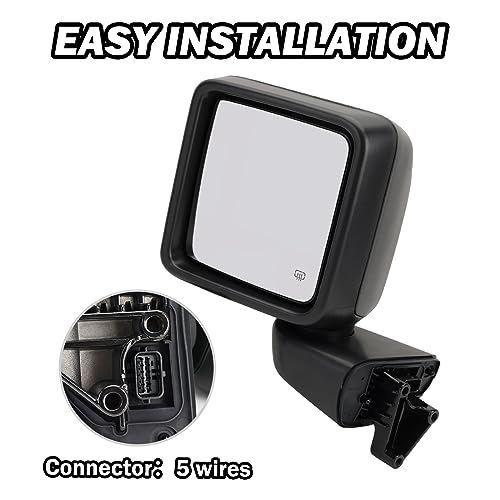 MOFOAP Driver Side Mirror for 2018-2023 Jeep Wrangler JL/2020 2021 2022 2023 Gladiator JT,Mirror Assembly with Heated,Manual Folding Without Turn Singal/Blind Spot,Replace 68281890AE 68281890AB