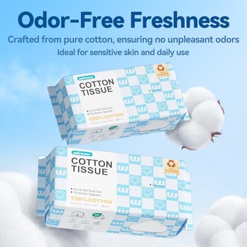 Winner Disposable Face Towels Upgraded | 100% USA Cotton Face Towelettes | Super Soft & Thick Face Cloths for Sensitive Skin | Makeup Remover Dry Wipes | 240 Count, 3 Pack