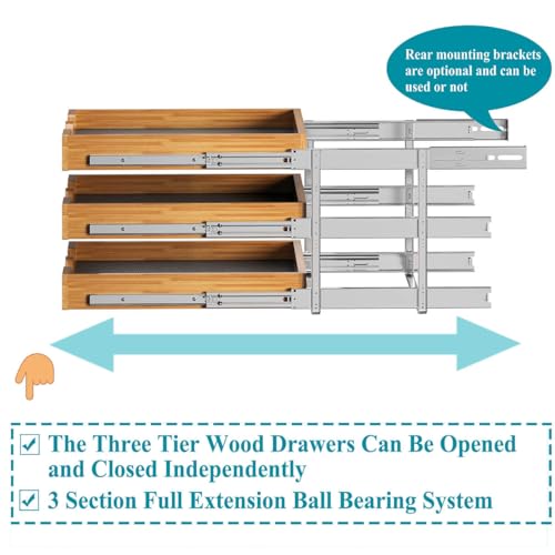 OCG 2 Tier Pull Out Drawers For Cabinets, Double Tier Slide out Wood Cabinet Organizer, Pull Out Shelves for Base Cabinet Organization in Kitchen, Pantry, Bathroom