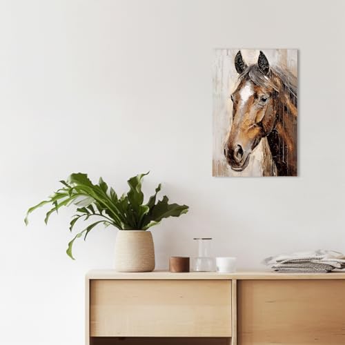 QIXIANG Horse Picture Wall Art Large Brown Horse Canvas Painting Prints Farmhouse Artwork for Living Room Office Bedroom Framed (12.00" x 18.00", Brown Horse)