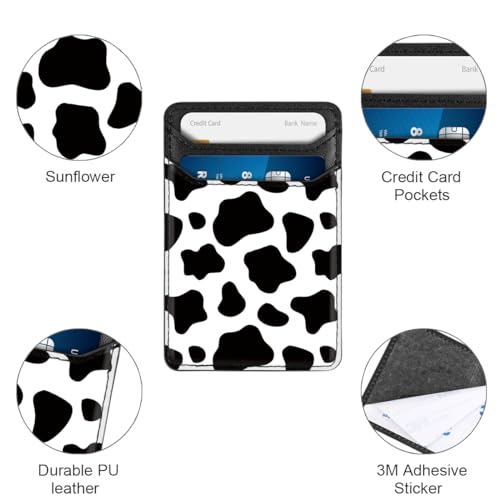 Yiyahu Self Adhesive Card Holders for Back of Phone, Leather RFID Phone Wallet Pockets Stick On, Credit Card Holders Sleeve for Phone Case Compatible with Most of Smartphones, White Flower