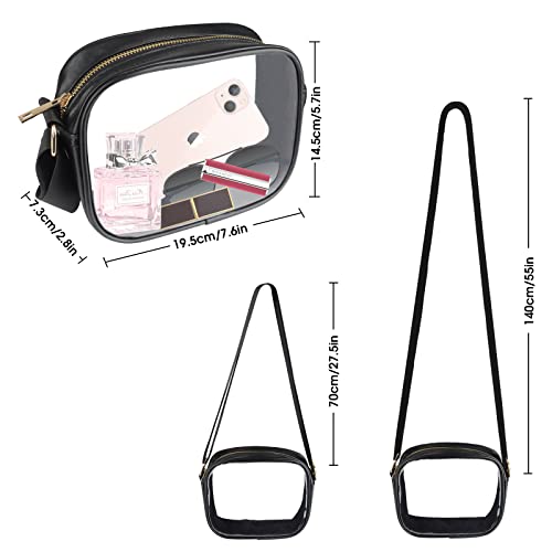 MOMSIV Clear Bag Stadium Approved, Leather Clear Crossbody Bag with Adjustable Strap Clear Stadium Bag for Concerts Sports