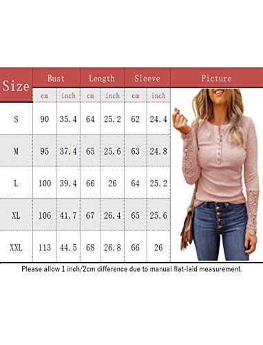 Limerose Women's Long Sleeve Lace Trim Tunic Tops Button Down Casual Blouse Cute Crew Neck Ribbed Shirt Wine
