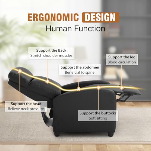 FDW Recliner Chair Push Back Sofa Home Theater Seating with Lumbar Support and Leather Padded Seat Backrest for Living Room