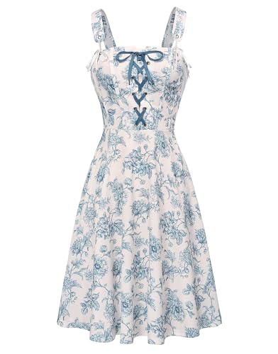 Women's Summer Casual Sundress 2024 Square Neck Pink Floral Dress with Pocket Cute Flowy Dress Pink Floral S