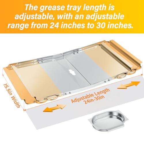 Grease Tray with Catch Pan for Dyna Glo Grill Replacement Parts - Universal Drip Pan for 4/5 Burner Gas Grill Models from Nexgrill, Expert Grill, Kenmore, BHG and More (24"-30") (Silver)