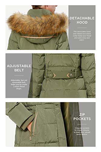 Orolay Quilted Down Jacket Women Winter Long Coat Puffer Jacket with Fur Hood ArmyGreen XS