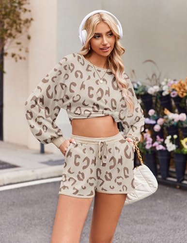 Ekouaer Knit Pajamas Set for Women Lounge Sets Long Sleeve Sweatsuit Matching 2 Piece Outfits Cute Sweater Sets Pink L