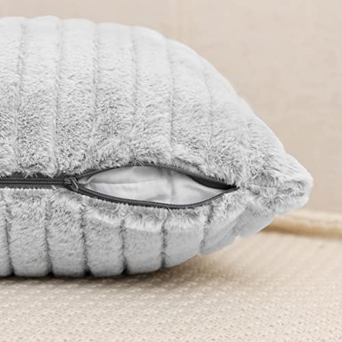 Mary Hatch Blush Pink Faux Fur Decorative Pillow Covers 12x20 inch Soft Lumbar Pillow Covers for Living Room Luxury Fuzzy Throw Pillow Cases Striped Fluffy Cushion Covers for Bed Sofa Chair Set of 2