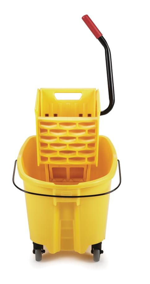 Rubbermaid Commercial Products WaveBrake 26 Qt. Side-Press Mop Bucket and Wringer Combo on Wheels, Yellow, for Professional/Industrial/Business Heavy-Duty Floor Cleaning/Mopping