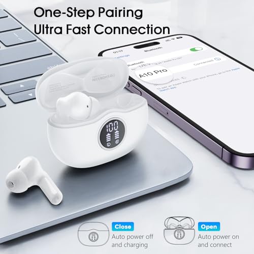 HKERR Wireless Earbuds, Bluetooth 5.3 Headphones with 4 Mics, ENC Noise Cancelling Wireless Headphones, IPX7 Waterproof Earbuds, 50H Deep Bass Sport Bluetooth Earbuds for Sports, Gym, Workout