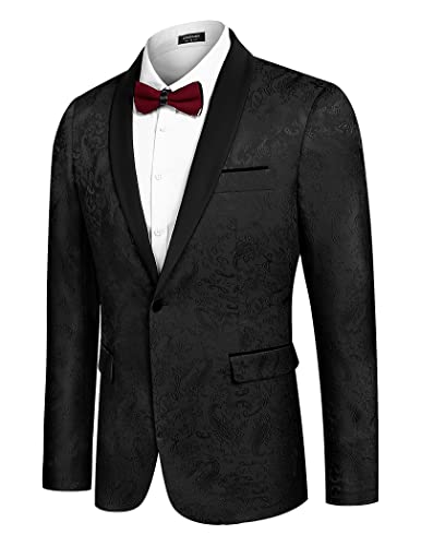 COOFANDY Men Floral Blazer Suit Jacket One Button Stylish Paisley Shawl Lapel Tuxedo Jacket for Wedding, Party, Prom Black, S