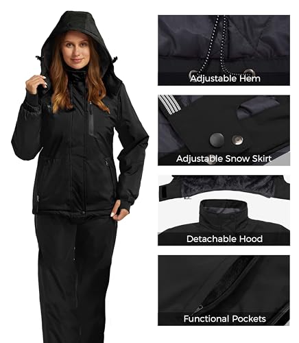 wantdo Women's Waterproof Ski Jacket Fleece Winter Coat Rose Red XL