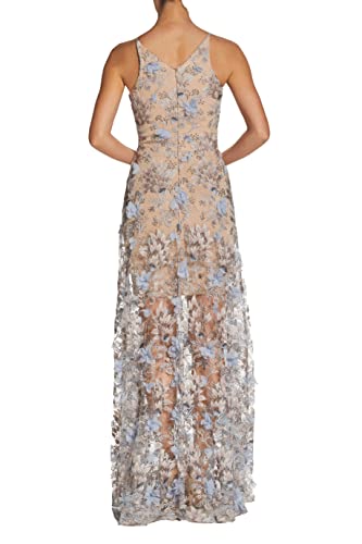 Dress the Population Women's Sidney Sleeveless Plunge Neckline FIT and Flare Maxi Dress, MINRL Blue FLRL, XX-Small